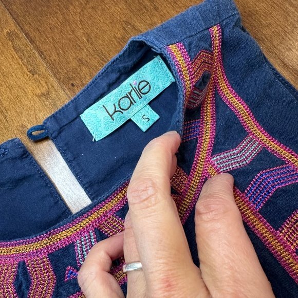 Karlie Denim Lined Dress Aztec Pattern Blue, Women Small - Picture 6 of 8